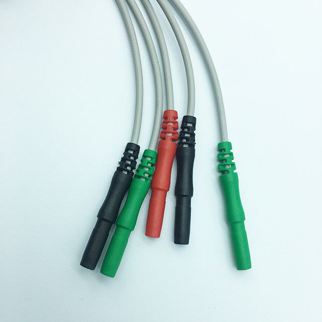 Reusable DIN3 5 Lead Clip ECG Cable Green Black Red