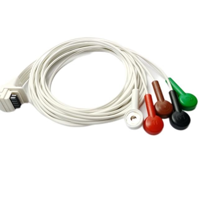 Mortara H3 5 Leads Holter ECG Cable White TPU Jacket 0.9m GB/T18830 Standard