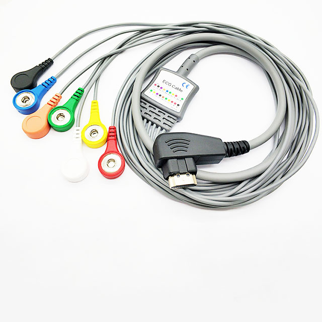 DMS 7 Leads Holter Ecg Cords , HDMI Ecg Cable Connectors Snap Patient Holter Ecg Recorder