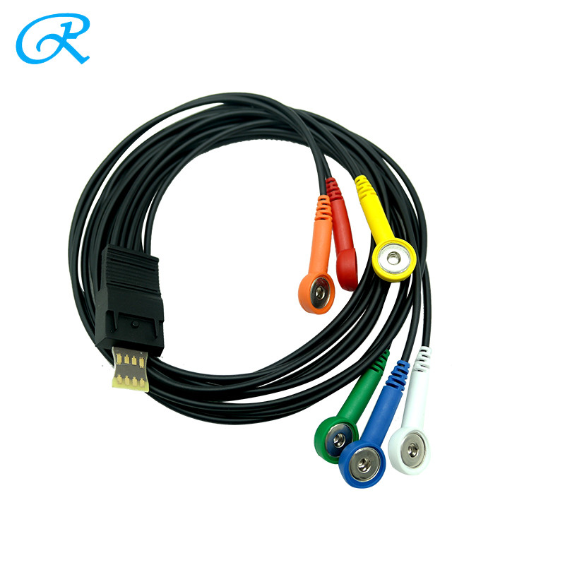 60cm 90cm, 6 Lead black  Holter ECG Cable, Snap,  Schiller MT101 / MT102 Compatible, China Medical