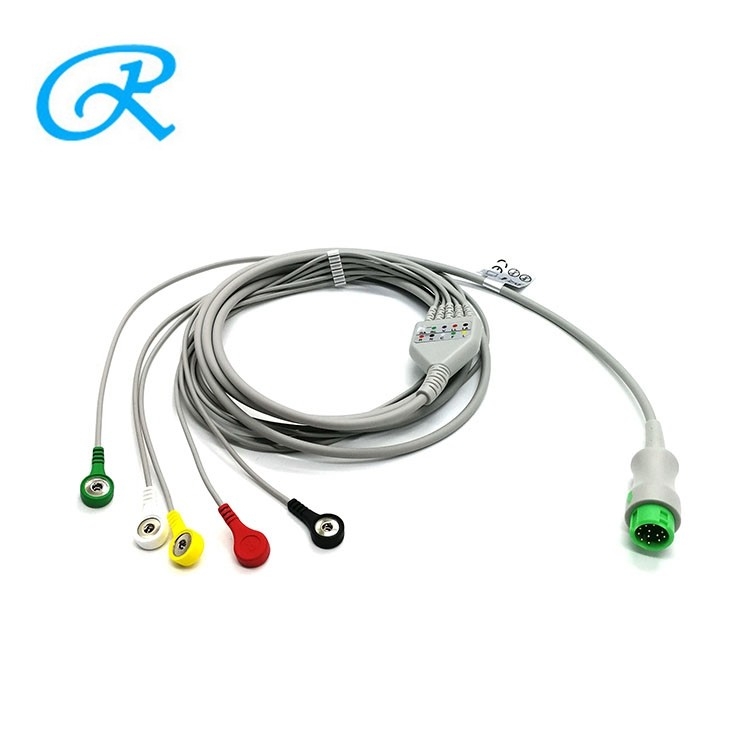 Compatible Nihon Kohden 5 Lead ECG Cable With 12 Pin Input Connector