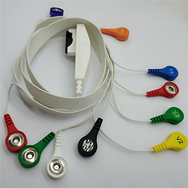 White 10 Lead Holter ECG Cable High Performance Customized Length 61.5g Weight