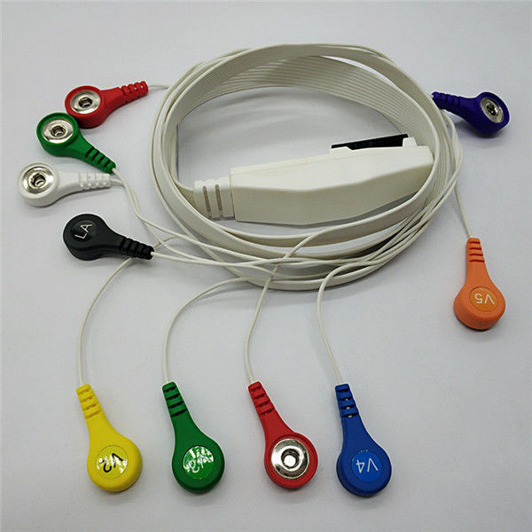 White 10 Lead Holter ECG Cable High Performance Customized Length 61.5g Weight
