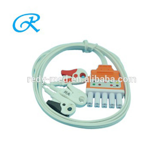 Siemens Drager 3 Lead / 5 Lead Disposable ECG Cables For Ecg Machine White Color PVC Material