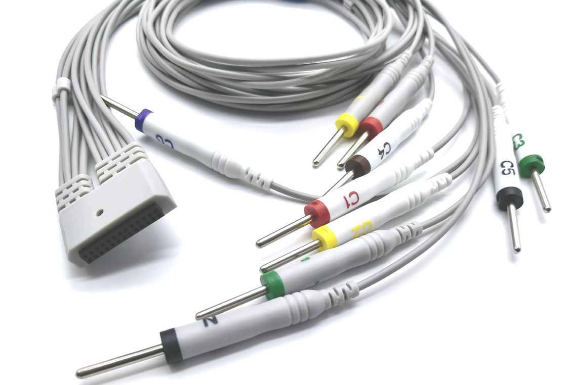 10 Leads IEC/AHA 0.25mA DIN3.0/Banana4.0/Snap/Clip Holter ECG Cable MedEX ECG200.300