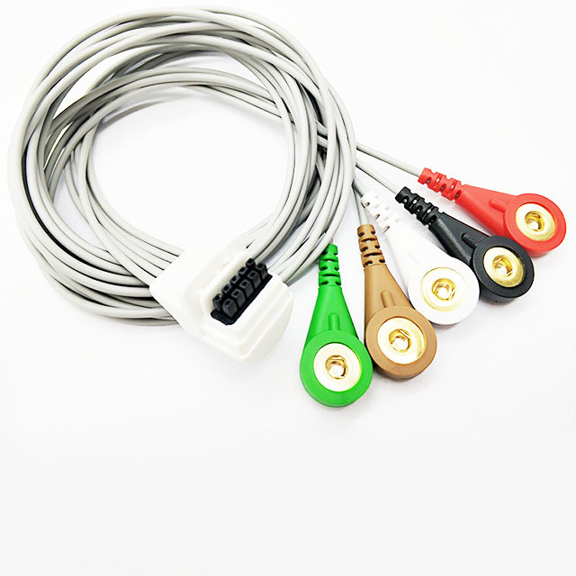 5 Leads IEC AHA ECG Patient Cable With Snap Type For Holter Recorder