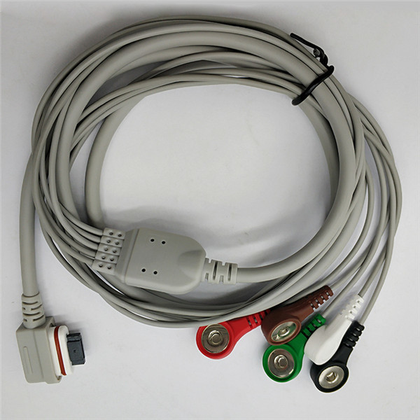 Light Portable Ge ECG Cables , One Piece TPU 5 Lead Ecg Cable With Snap