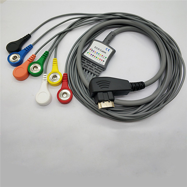 7 Leadwires Holter ECG Cable 19 Pin With Snap Type IEC Standard DMS 300 - 3A HDMI
