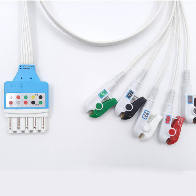 Compatible HP / PH 5 Lead Ecg Cable , TPU DG Type ECG Patient Cable