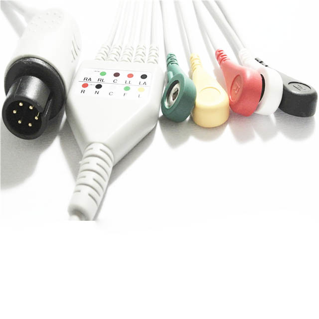 AAMI 6 Pin ECG Lead Wires Direct Connect Compatible 5 Leads With Snap IEC