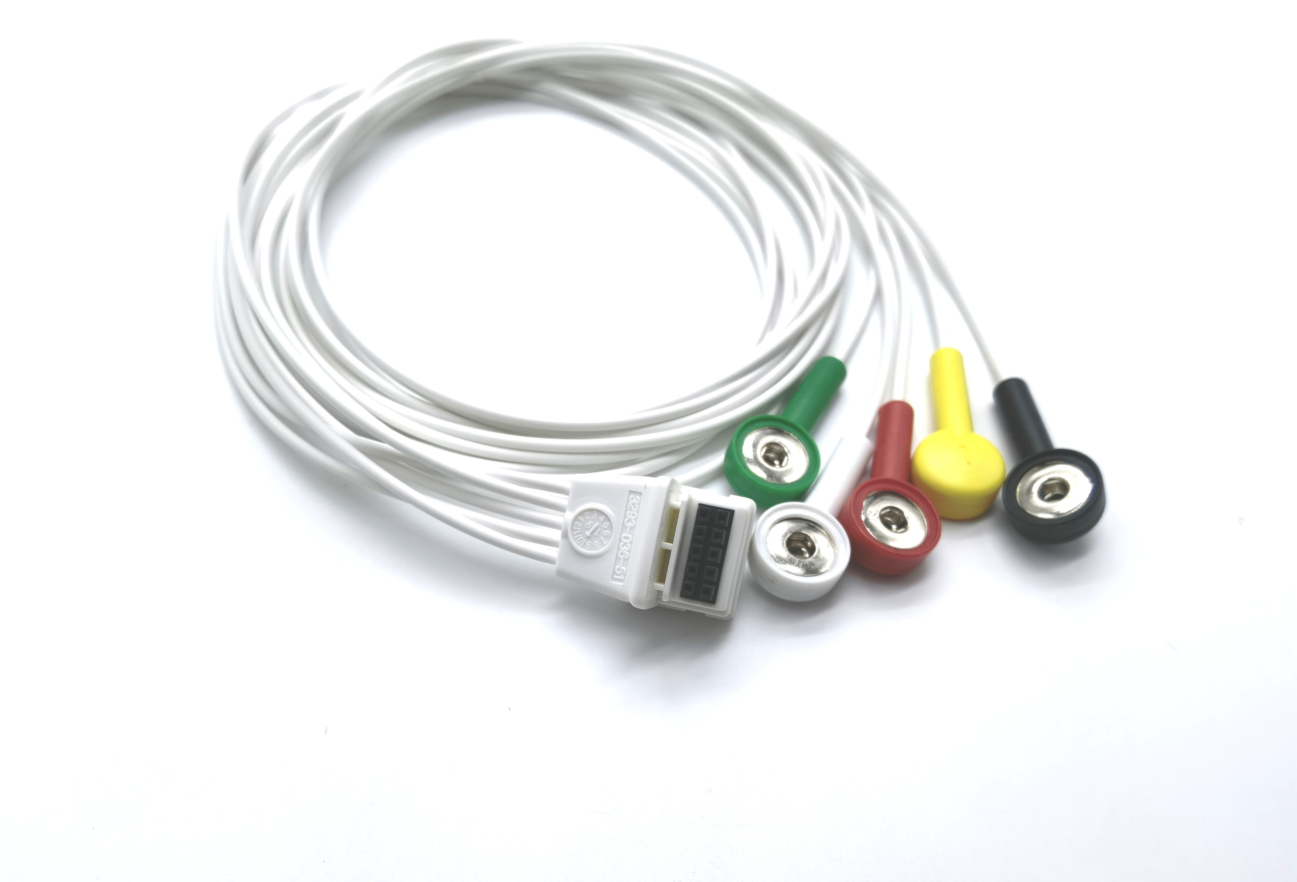 Mortara H3 5 Leads IEC AHA ECG Lead Wires With Snap Type for Holter Recorder