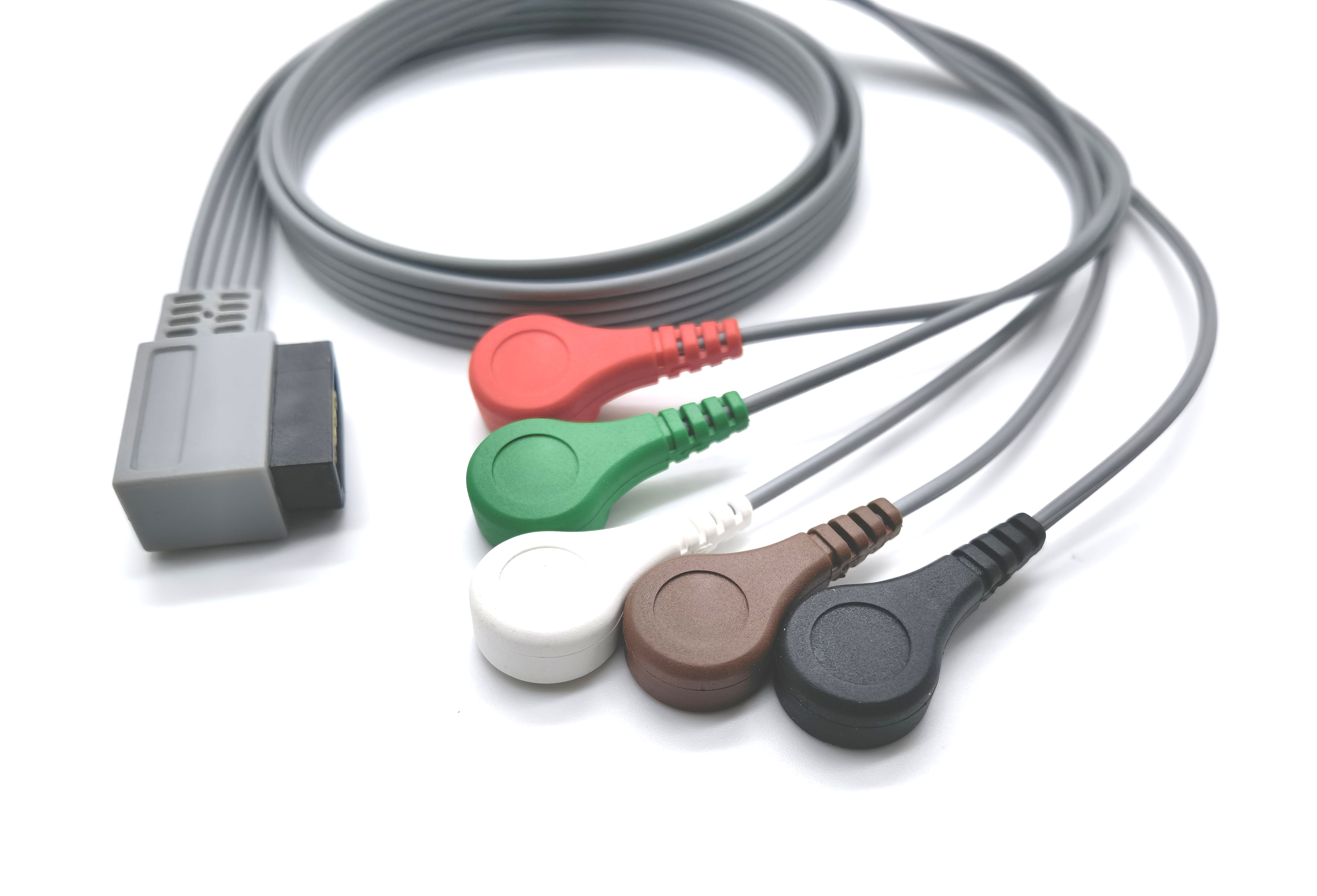PH DigiTrak XT 5 Leads IEC/AHA Snap/Clip Holter ECG Cable CE/ISO13485